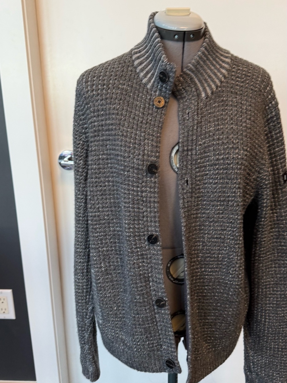 A/X Armani Exchange Marled Gray Knit Wool Blend Sweater with Logo Patch